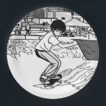 Skateboard Moves - Young Skateboarder Pappteller<br><div class="desc">This young skateboarder is riding his skateboard after speeding down the ramp like a pro.</div>