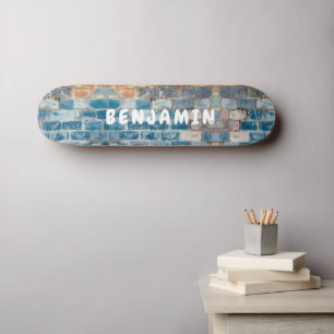 Skateboard Mur peint en brique bleue, rouille et blanc - Mono