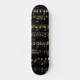 Skateboard Musique dorée sur fond noir 