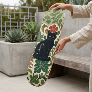 Skateboard Mystical Black Cat Botanicals Feuillage Vert Autom