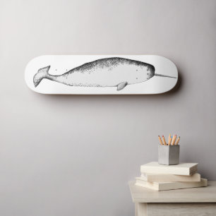 Skateboard Narwhal Unicorn Magical Illustration Whale Art 