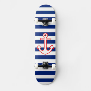 Skateboard Nautical Style Anchor on Stripes