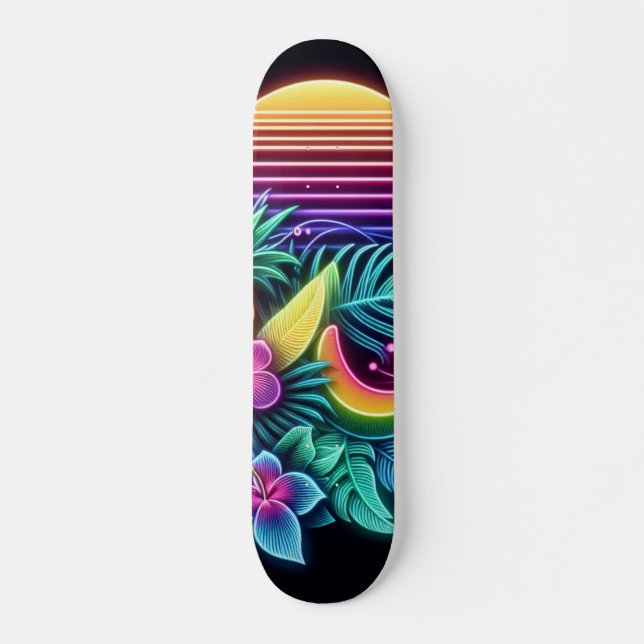 Skateboard Néon coloré tropical/hawaïen (Devant)