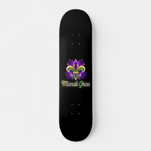 Skateboard Neon Mardi Gras Fleur de lis coloré