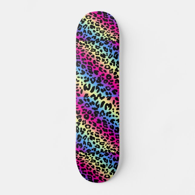 Skateboard Neon Rainbow Leopard Motif Imprimer (Recto)
