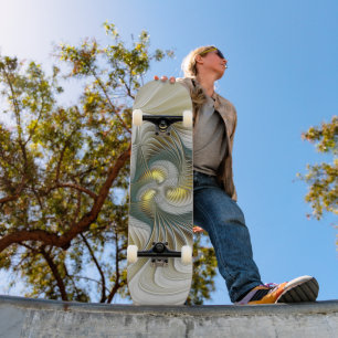 Skateboard Nobly Golden Turquoise Imaginaire Fractal Art
