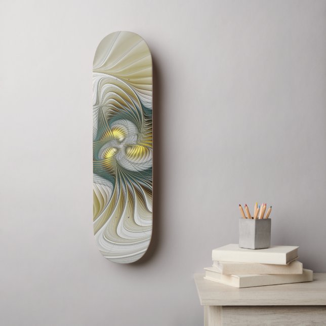 Skateboard Nobly Golden Turquoise Imaginaire Fractal Art (Art mural)