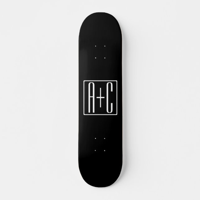 Skateboard Noir & Blanc | Initiales de couple (Devant)