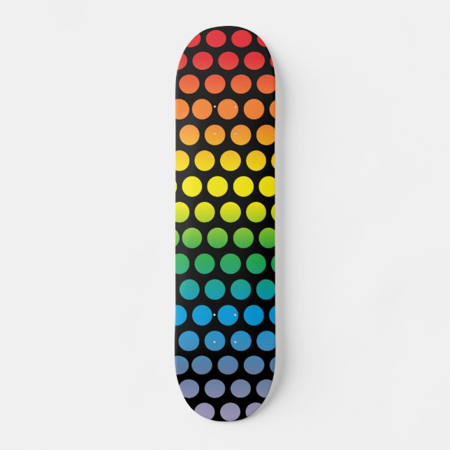 Skateboard Noir de pois d'arc-en-ciel (Recto)