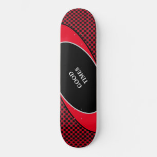 Skateboard Noir et rouge à damiers motif et lignes ondulées