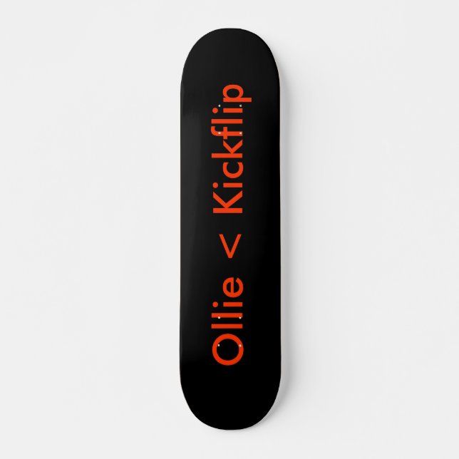 Skateboard noir, Ollie < Kickflip (Devant)
