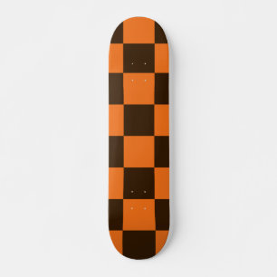 Skateboard Noir rétro et Orange À damiers Motif Carré