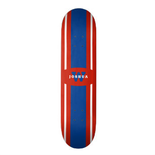 Skateboard Nom blanc rouge de rayures bleues