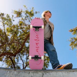 Skateboard Nom de signature incurvée classe rose et rouge