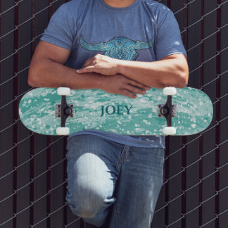Skateboard Nom ou Initiales Taches de peinture sarcelle Planc