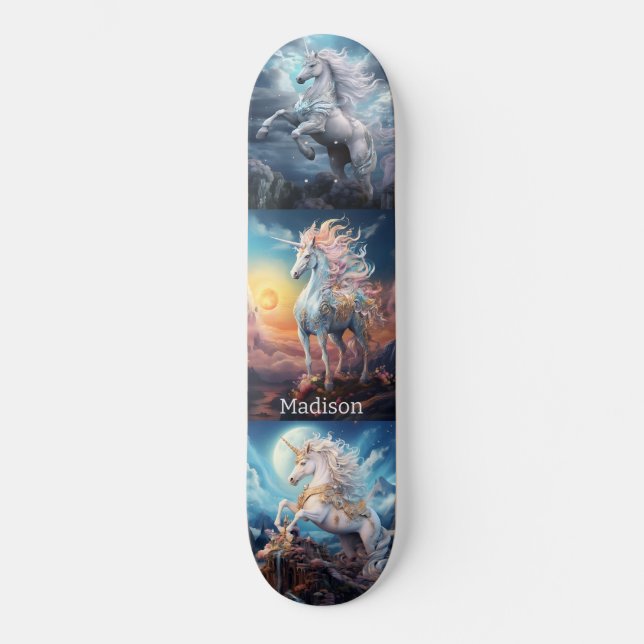 Skateboard Nom personnalisé Belles licornes (Recto)