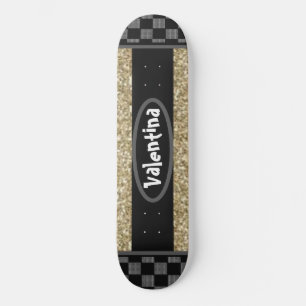 Skateboard Nom personnalisé Chessboard Stylish Gold Glittery