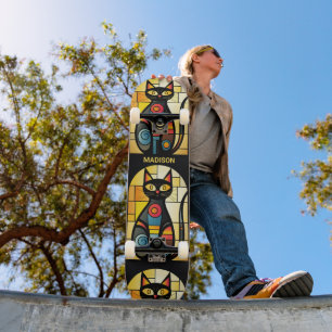 Skateboard Nom personnalisé Faux Chat en verre tendu
