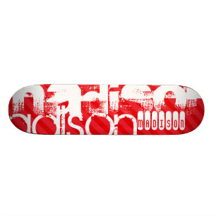 Skateboard Nom personnalisé Motif sur bandes diagonales rouge