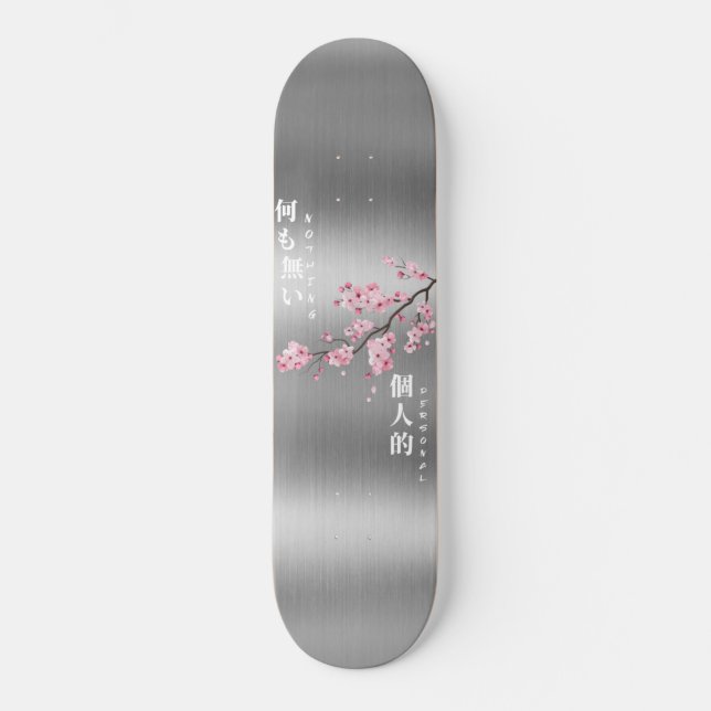 Skateboard Nothing Personal - Édition Argent Fleur de Cerisie (Recto)