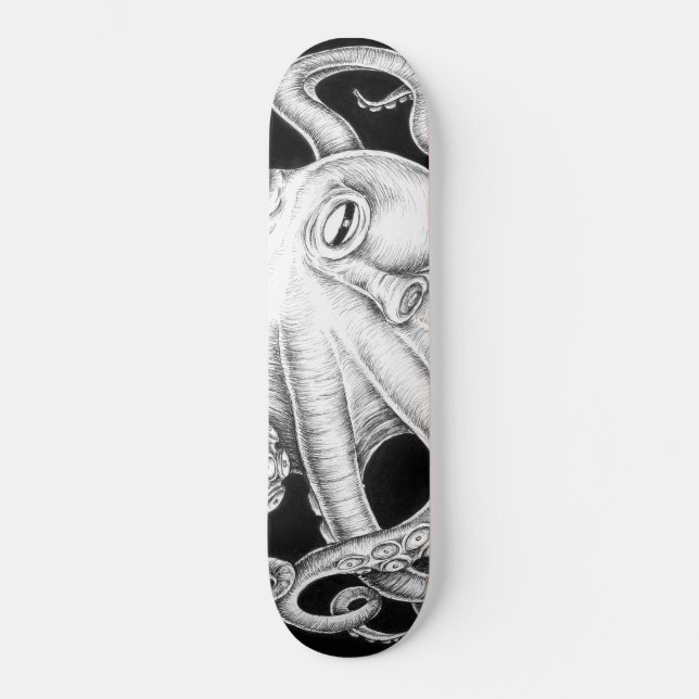 Skateboard Octopus Encre Noire Et Blanche (Recto)