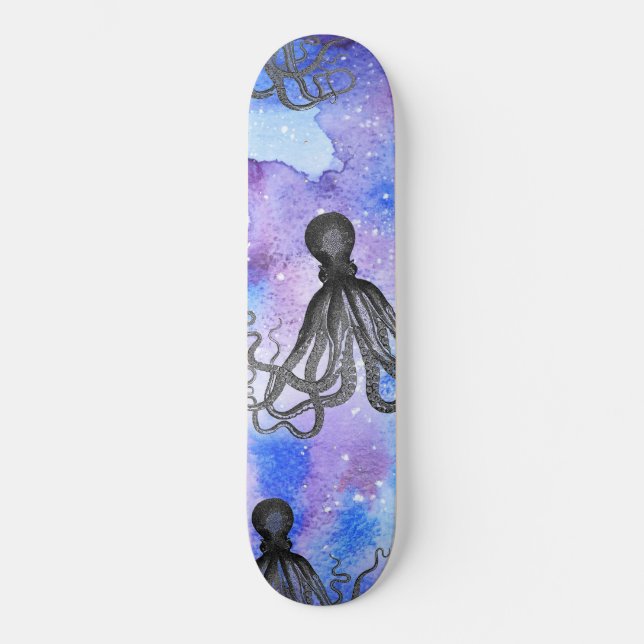 Skateboard - Octopus noir et blanc (Recto)