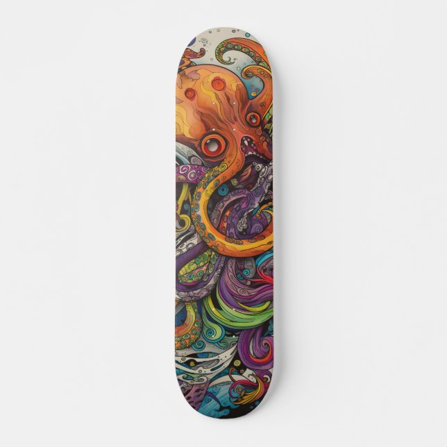 Skateboard Octopus psychédélique coloré (Devant)