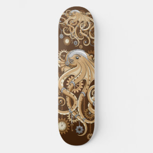 Skateboard Octopus Steampunk Surreal Retro Style Machine