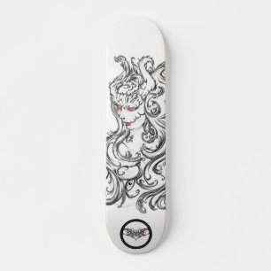 Skateboard Oeil rouge sorcier art à la ligne noire et blanch