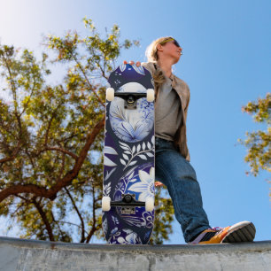Skateboard Œuf de Pâques floral de printemps bleu scandinave