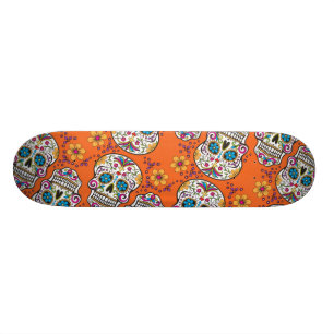 Skateboard Orange de Halloween de crâne de sucre