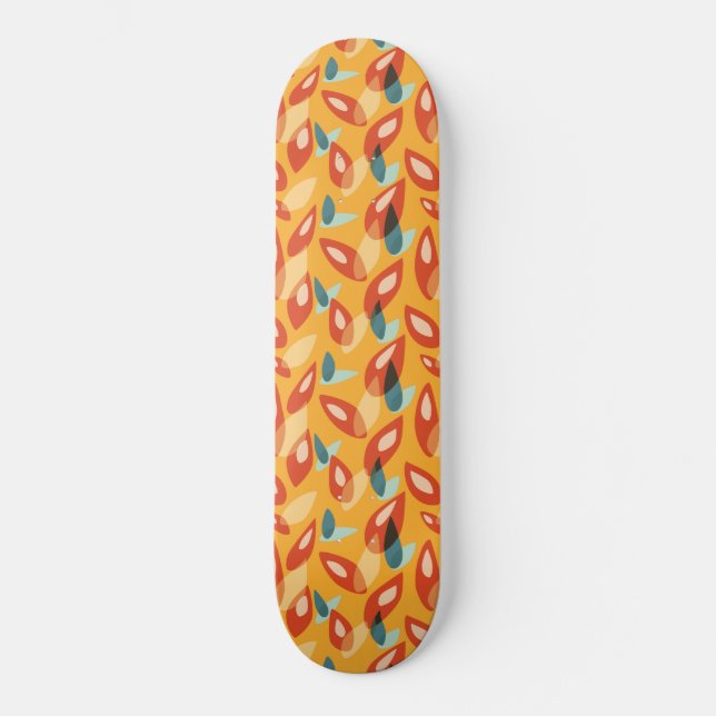 Skateboard Orange Retro Moderne Feuilles géométriques les ann (Recto)