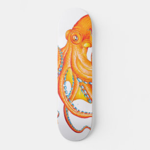 Skateboard Orange Rouge Kraken Octopus Danse d'Art