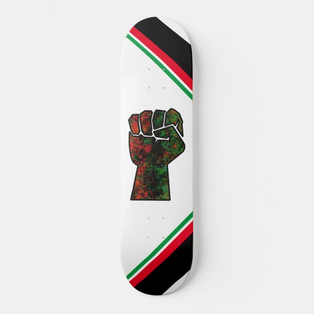 Skateboard orgueil noir poing vert rouge pan drapeau africain (Recto)