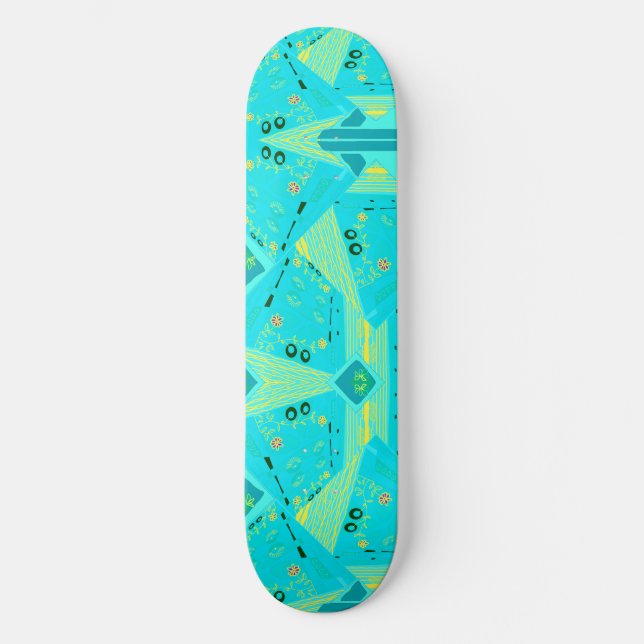 Skateboard Origami Chintz (L) Turquoise Jaune Turquoise (Recto)