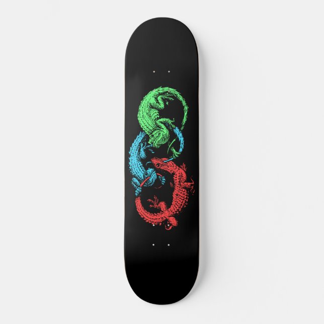 Skateboard Ouroboros Lizards Noir (Recto)