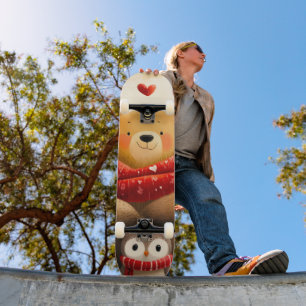 Skateboard Ours et famille de hiboux des bois douillets Amour