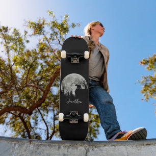 Skateboard Ours Stand Sur Montagne Éffrayante Lune D'Hallowee