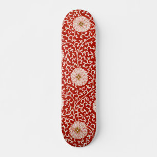 Skateboard Owen Jones Ornement Chinois Fleurs Rouges et Blanc