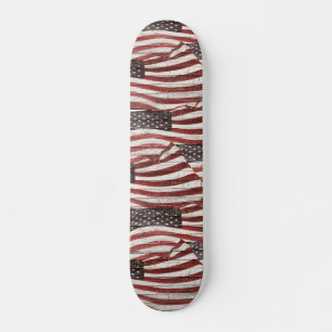 Skateboard Painted American Flag on Rustic Wood Texture