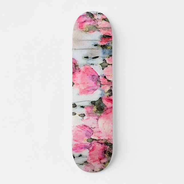 Skateboard Painting Watercolor Pink Flower (Devant)