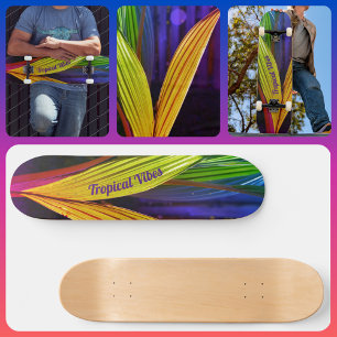 Skateboard Palmiers multicolores lumineux Vibes tropicales