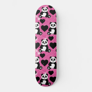 Skateboard Panda Bear Amoureux des animaux Black Hearts Pink