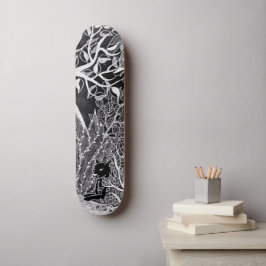 Skateboard Panthère noire dans la jungle - dessin au crayon