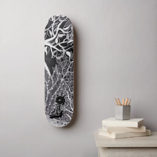 Skateboard Panthère noire dans la jungle - dessin au crayon
