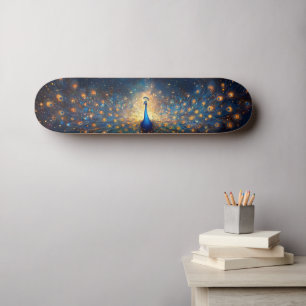 Skateboard Paon Cosmique aux Plumes Étoilées