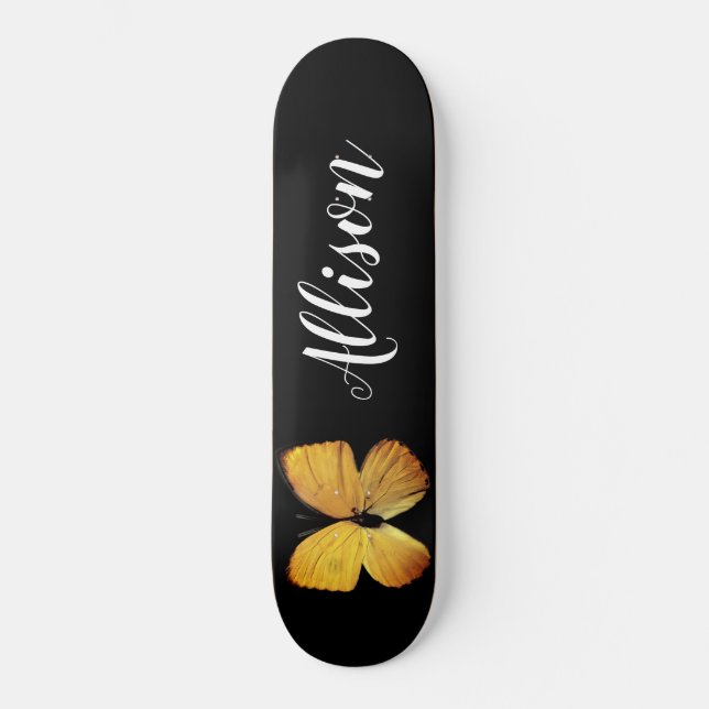 Skateboard Papillon jaune noir mignon Personnalisé (Recto)