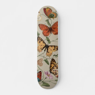 Skateboard Papillon Moth Nature Dessin aquarelle antique