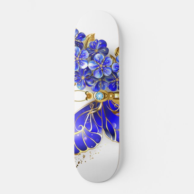 Skateboard Papillon saphir à fleurs (Recto)
