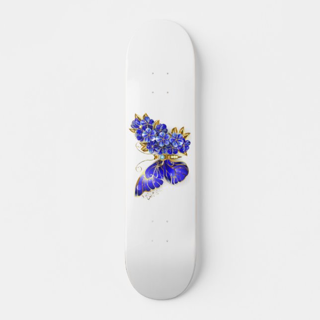 Skateboard Papillon saphir à fleurs (Devant)